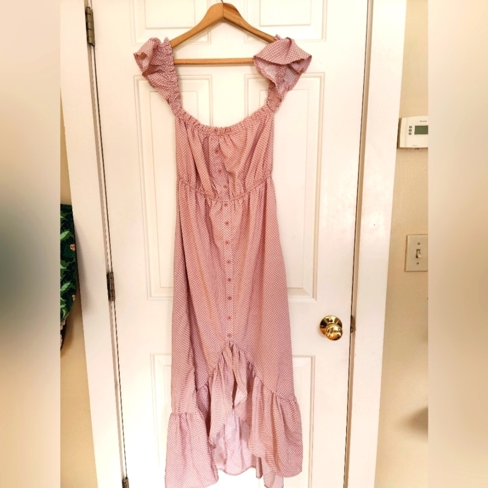 Showpo maxi dress blush polka dot off the shoulder peasant party romantic size 4 - Picture 2 of 12